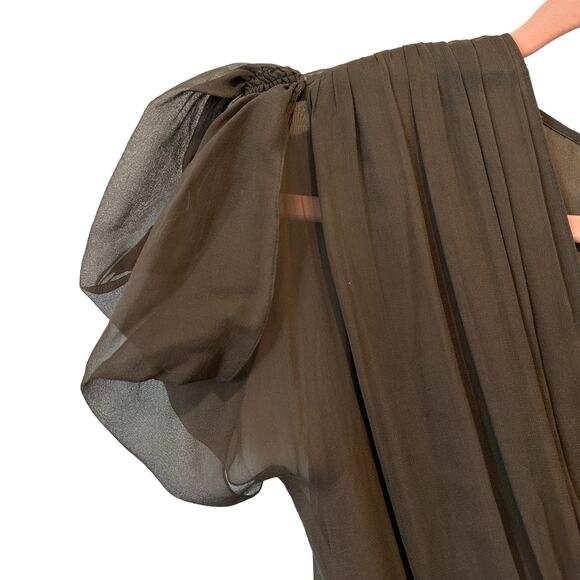 Morgane Le Fay Dark Green Silk Boho Steampunk Fairy Goddess Tiered Maxi Dress S - Picture 6 of 13